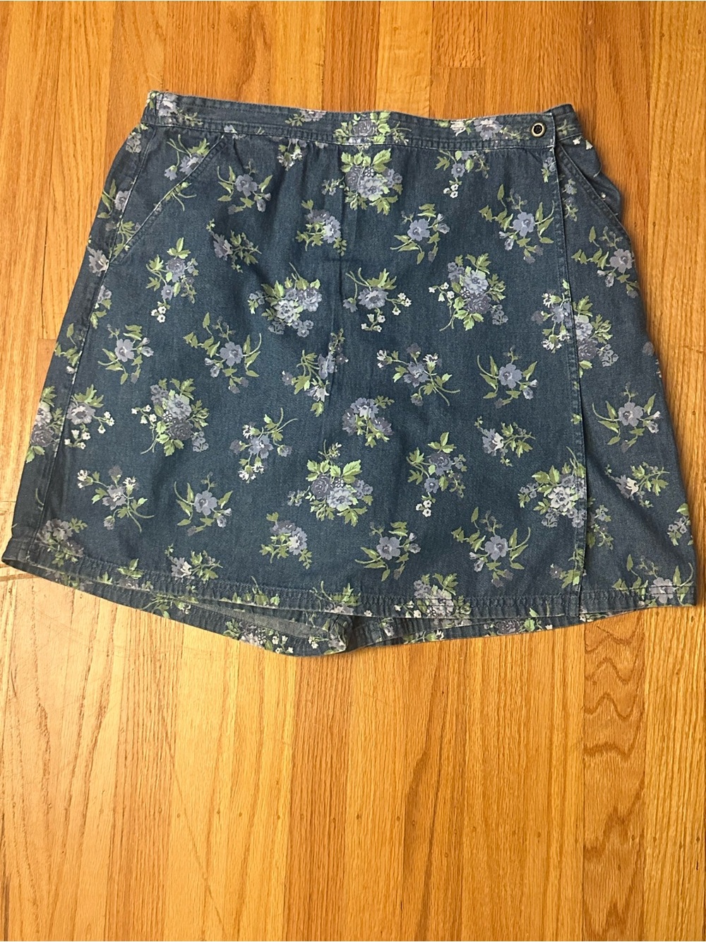 Classic Elements Blue Denim Skort with Floral Trim -16